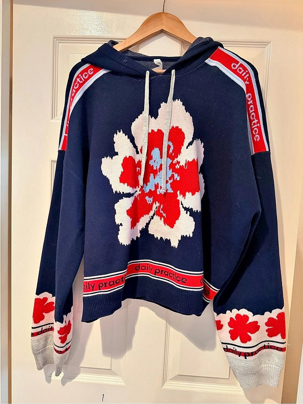 Daily Practice Floral Hooded Sweater in Blue & Red Like New80